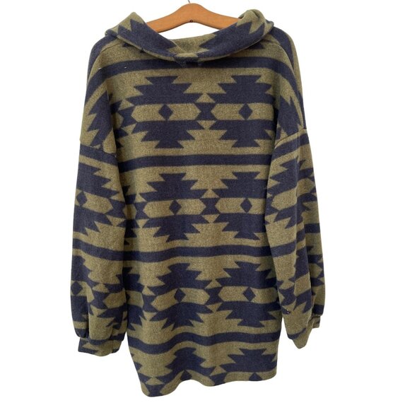 Lovely J Sweatshirt Size 1X Aztec Print Half Zip Pullover Fleece Green Navy NEW - Picture 2 of 4